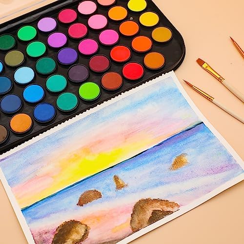 Artecho Watercolor Paint Set, 48 Pretty Colors Non-Toxic Watercolor Cake Set with 3 Nylon Paint Brushes, Idea for Kids, students and Beginners 6 514HiTgLS1L. AC