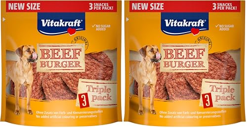 Vitakraft Beef Burger, snack cane, come spuntino o quando si è in giro, senza zuccheri aggiunti (1x 27g) (Confezione da 2)