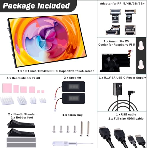 GeeekPi 静電容量式タッチスクリーン Raspberry Pi用 HDMIモニター IPS 1024X600 LCDディスプレイ デュアルスピーカー付き Raspberry Pi 5/4B/3B+/3B/B+用 Raspberry Piボードを取り付けるためのマウント穴付き… (10.1インチ画面) の商品画像 7