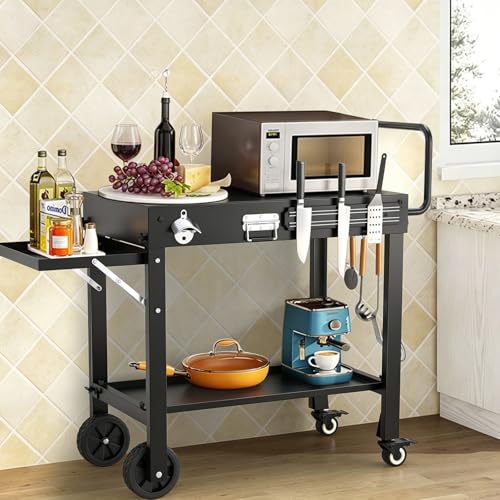 Portable Grill Table for Blackstone Griddle, Outdoor Grill Cart with Wheels, Griddle Stand Fit 17 Inch 22 Inch Ninja Griddle, Folding Table with Caddy for Outside Patio, Kitchen Cooking Prep Table by COZEER - Image 8