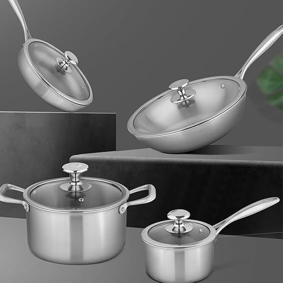 Professional Triple Layer Titanium Cookware 28cm Frying Pan Searing Steak Egg Roast Pancake Turning