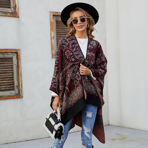 Favorland Women's Fall Winter Blanket Sweater Wrap Poncho Cape Open Front Cardigan Shawls3