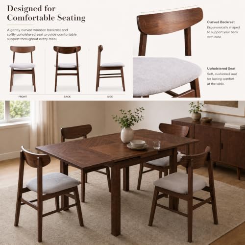 Image of CONSDAN Dining Chairs Set of 2, Solid Wood Structure, Comfort Cushion, Easy Assmeble- Space-Saving Design, Ideal for Compact Dining Space and Expands for Larger Dining Areas