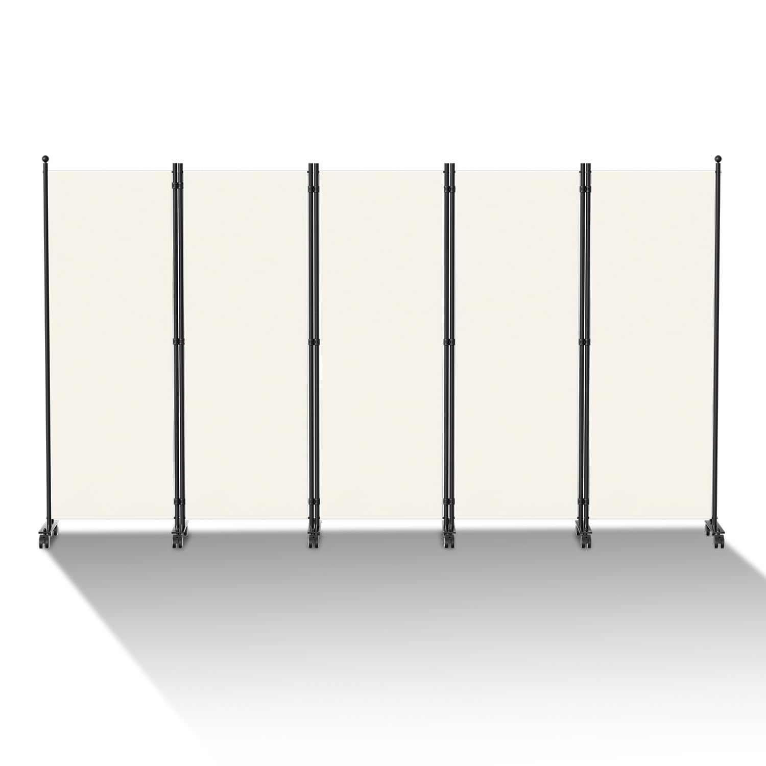 Separador de habitaciones con ruedas, 5 piezas, plegable, independiente, biombo, separador de habitaciones, para salón, dormitorio, vestidor, protección visual, color beige, 284 x 181 cm