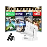 [App Integrada & 2026 Nuevo] Mini Proyector 4K 1080P FHD Proyector Portátil Vídeo con WiFi6 y BT5.4 Proyector Vídeo Función Enfoque Automático y Corrección Trapezoidal USB/HDMI/PC, Blanco