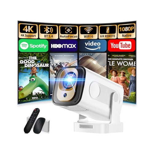 [App lntégrée & 2026 Upgraded] Vidéoprojecteur 1080P FHD 4K Projecteur Portable avec WiFi 6 et Bluetooth5.4 avec Trapézoidale Automatique, 270° Rotation, Compatibile HDMl/TV Stick/Laptop, Blan
