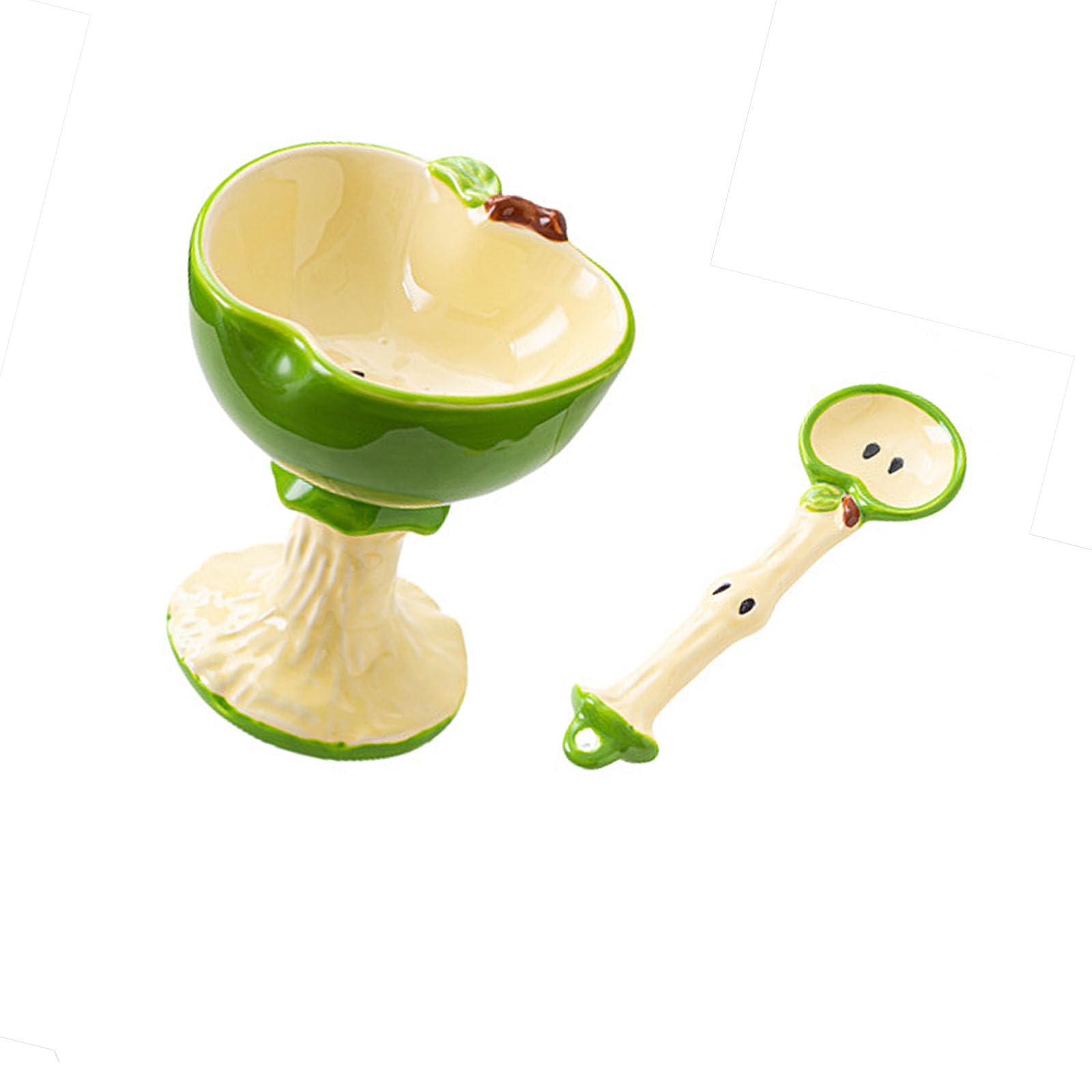 Qusinfc Pear Shaped Ceramic Dessert Bowl with Spoon for Ice Cream Yogurt Treats Microwave Safe Wonderful Everyone Stable Base Bowl