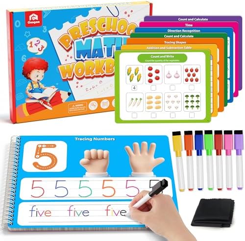 Coogam Math Learning Game for Kids Age 3-8, Number Tracing Handwriting Practice Workbook, Math Addition and Subtraction, Montessori Educational Preschool Learning Activities Gift Toy