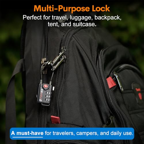 Image of TSA Approved Cable Luggage Locks, Re-settable Combination with Alloy Body, Black 2 Pack, Small, Modern