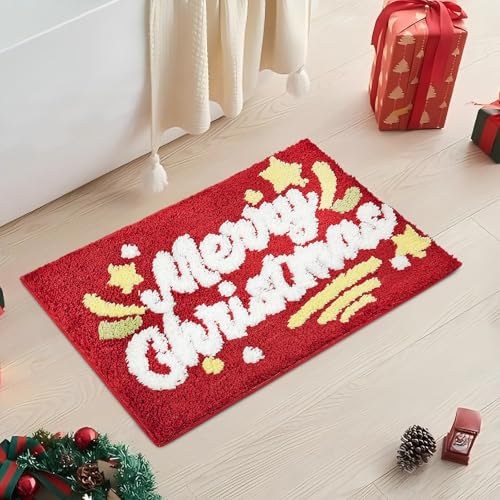 Red Bathroom Rugs Christmas Bath Mat Extra Thick Soft Absorbent Bathroom Mat Non Slip Washable Quick Dry for Christmas Decorations, 24" x 16"