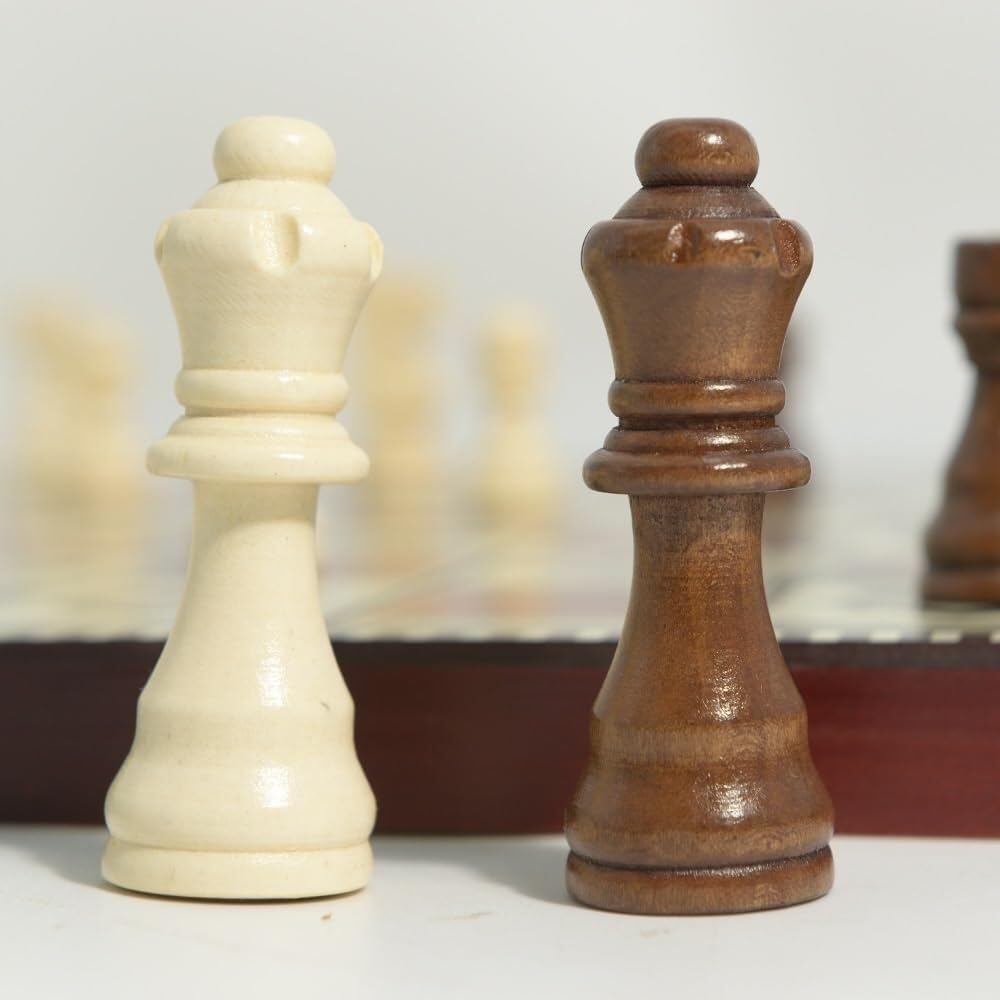 Drewniany zestaw szachowy 3 w 1, klasyczna ręcznie robiona gra planszowa dla dorosłych i dzieci, idealna do domu i podróży przenośna szachownica (Rojo,39 cm)