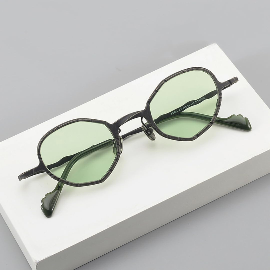 Lunettes de soleil rétro à monture polygonale en titane pur, style outdoor