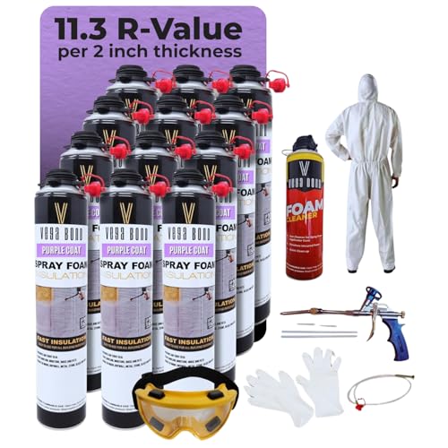 Vega Bond SF001 12-Pack Complete Set with Suit, Premium Single Component, Self Expanding, Purplecoat Closed Cell Insulation Spray Foam, 29 oz w/ 11.3 R-Value, Acoustic Spray (240 Board Feet Coverage)