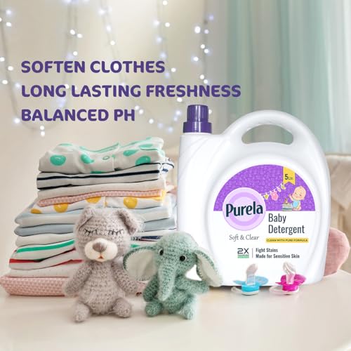 Image of Purela Baby Laundry Detergent 5L | Pediatrician-Tested, Hypoallergenic for Newborns | Stain & Odor Removal | Gentle on Sensitive Skin & Cloth Diapers