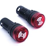 mxuteuk 2Pcs 22mm AC/DC 24V Red LED Buzzer Flash Alarm Signal Indicator Light AD16-22SM-RR24V