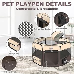 Dog Playpen, Cat Playpen – Foldable Pet Playpen with Carrying Case, Portable Pet Tent for Indoor/Outdoor Use | Water Resistant | Removable Shade Cover – (Brown, X-Large)