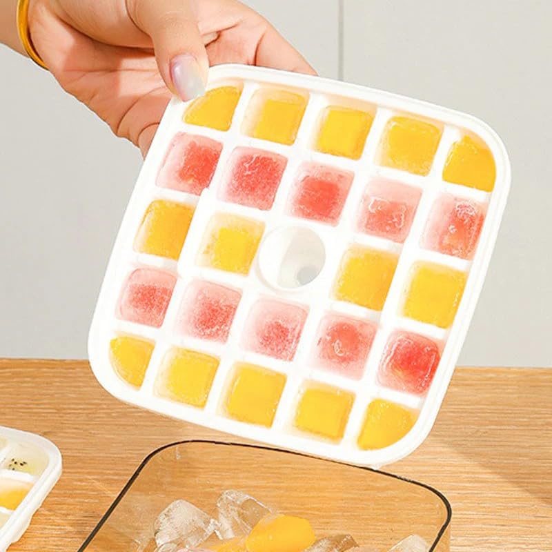 One-Press Ice Cube Maker with Storage Bin, Mini Press-Type Ice Maker 48-Grid Double Layer, Pull-Out Ice Drawer with Portable Handle for Personal Use in Whiskey, Cocktail, Coffee and DIY (White)