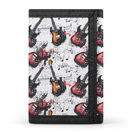 Guitar Music Vintage Trifold Wallet Slim Credit Card Holder Minimalist Front Pocket Money Clip for Women Men