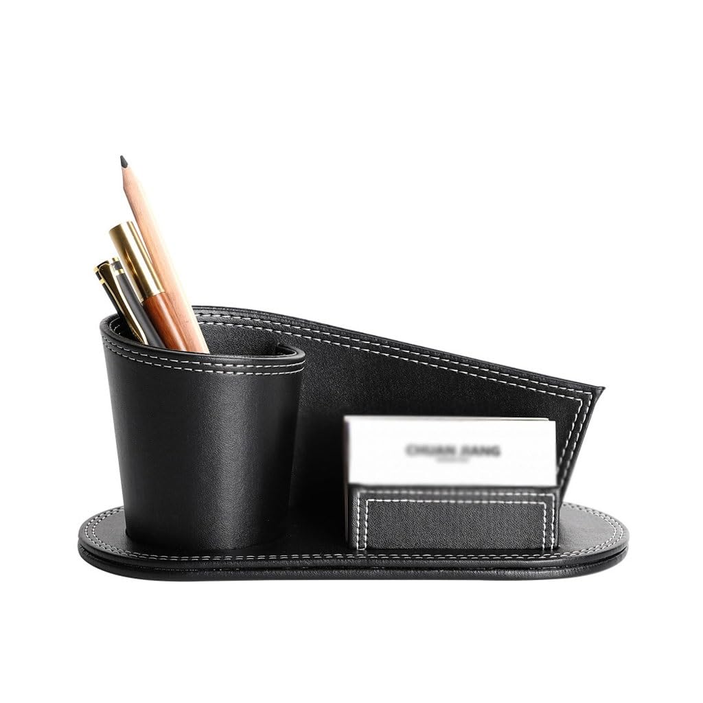 Office supplies leather pen holder with business card storage stand creative multifunctional leather stationery storage box