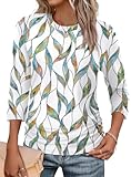 WIHOLL Womens Tops 3/4 Sleeve Blouses for Women Dressy Casual Summer Beach Vacation Clothes Fall Tops Long Sleeve Shirts Clothing Leaf Print L