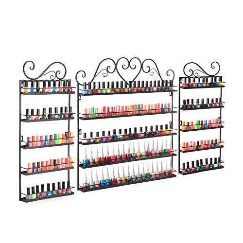 DAZONE Nail Polish Organizer Wall Mount Rack Hold 200 Bottles Nail Polish/Essential Oil Storage Display Holder Shelf 3 Pcs Included Black