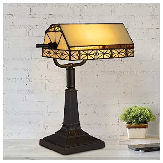 27+ Vintage Farmhouse Living Room Ideas for Cozy Charm 4 Lavish Home Tiffany-Style Bankers Lamp - Vintage-Looking Mission-Style Table or Desk LED Light with Stained Glass Shade (Dark Brown)