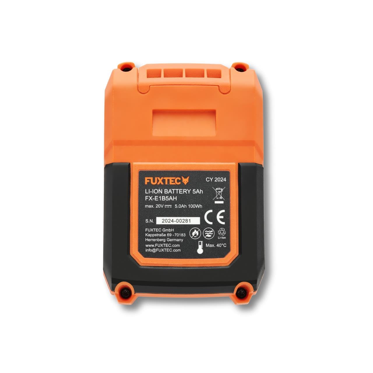 Fuxtec Batteria 20V 5Ah FX-E1B5AH, Potente Batteria Li-Ion Compatibile con Attrezzi e Utensili da Giardino 20V, indicatore LED Integrato, Tempo di Ricarica 150 min, 5000 mAh