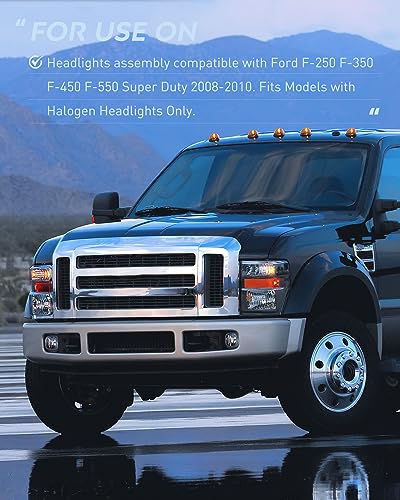 Image of Nilight Headlight Assembly Compatible with 2008 2009 2010 Ford F250 F350 F450 Super Duty Headlamps Replacement Black Housing Amber Reflector Clear Lens Driver and Passenger Side