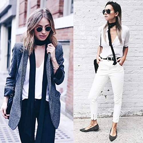 1PCS Black Chiffon Long Scarf Silky Long Narrow Neckerchief Tie Ribbon Scarf Waist Belt for Women Girls4