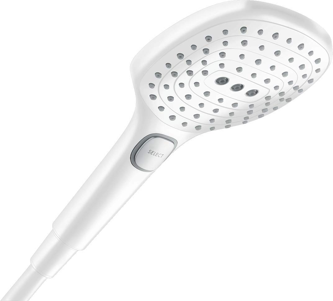 hansgrohe Raindance Select E - Doccetta per doccia a risparmio idrico 6 l/min (EcoSmart+), Doccino con 3 getti, Soffione doccia quadrato, bianco opaco, 28729700