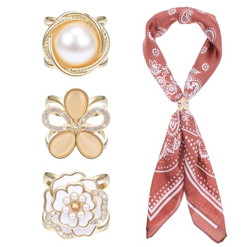 DOPENSPI 3 Stück elegante Schalringe für Damen, goldweiße Schalschnalle, Tuchring, Schnalle, Schalclip für Damen