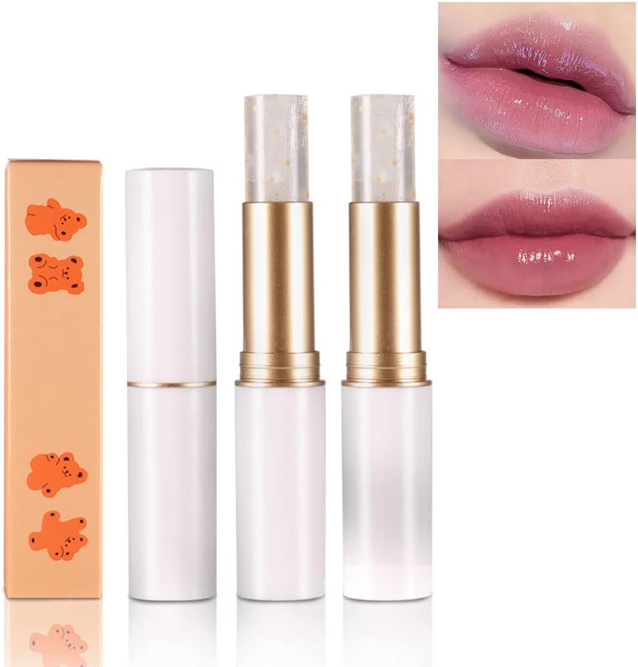 BINGBRUSH 2Pcs Color Changing Lipstick PH Lip Balm,Rich in Vitamin E for All-Day Moisture,Gold Foil Long Lasting Moisturizer Waterproof Lip Balm Jelly Crystal Discoloration Lipstick Set