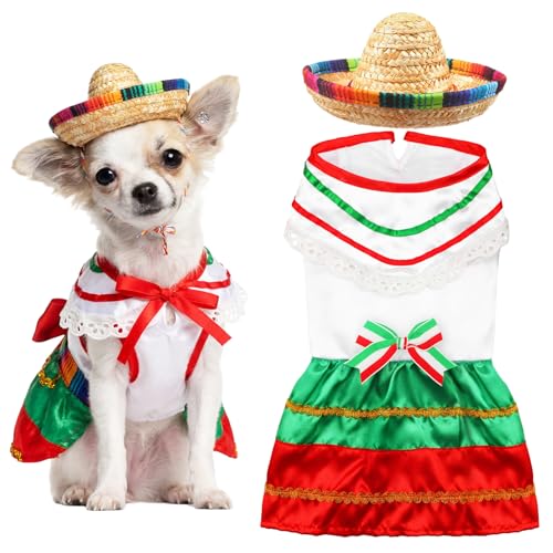 Bulyoou Mariachi Mexican Costume for Dog Mexican Dog Dress and Sombrero for Chihuahua Puppy Cat Cinco De Mayo Mexico Independence Day Themed Party Pet Outfits(L Style3 Classic)