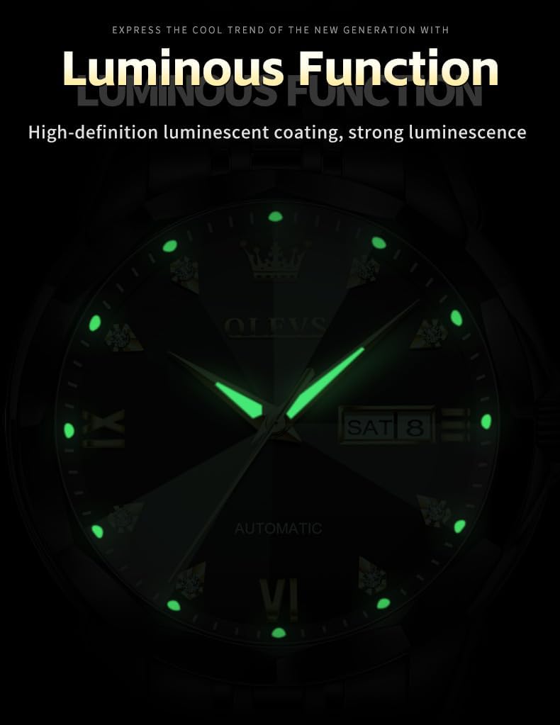 OLEVS Skeleton Men Watches Automatic Business Luxury Diamond Self Winding Watch for Men Stainless Steel Calendar Wrist Watch - Image 5