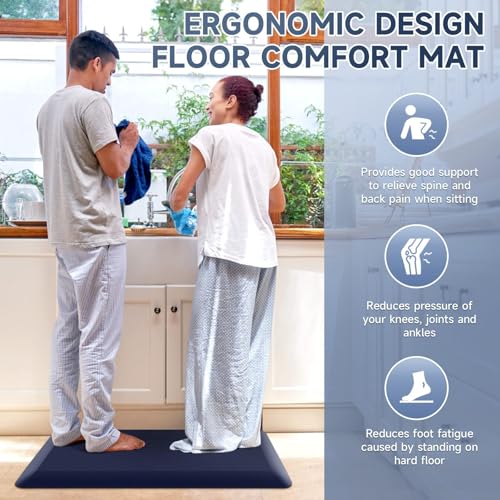 Image of 4 /5 Inch Thick Kitchen Mats for Floor, StepRite Kitchen Rug for Standing Desk, Non-Slip, Thicker, Stain & Water Resistant, Comfort Anti Fatigue Floor Mat for Home, Kitchen, Office - Blue,108 * 30''