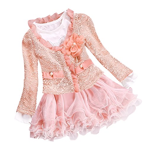 DFXIU 2pcs Kids Baby Girls Cardigan Clothes Pink Dress Outfit 4-5 Years Old