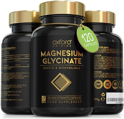 Advanced Magnesium Glycinate Capsules | Made in the UK | High Absorption Magnesium Supplements for Sleep, Mood, Muscle Cramps, Nervous System, and More | 1500mg Chelated Mag Biglycinate | 120 Capsules
