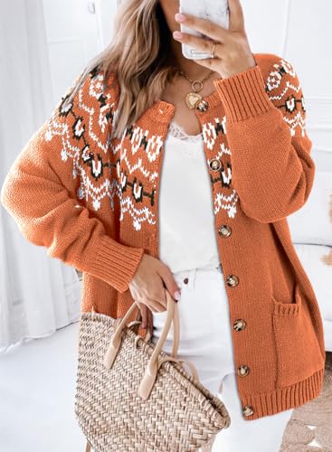 Image of Dokotoo Womens Cardigans Casual Long Sleeve Chunky Knit Fall Winter Button Down Fair Isle Cardigan Sweaters