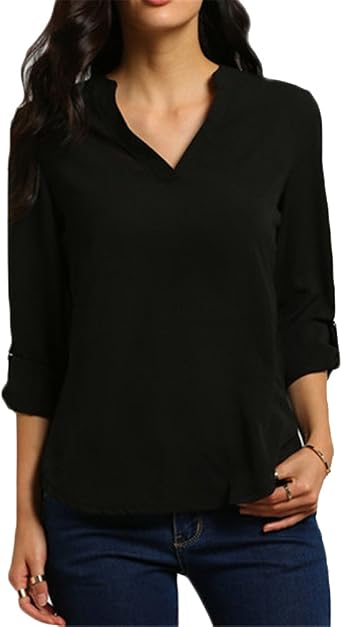 Top Mujer De Manga Larga Elegante - Cuello En V, Tallas Grandes, Algodón Suave, Para Gimnasio, Oficina O Diario