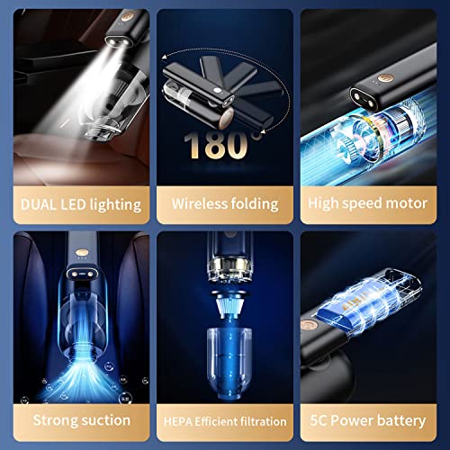 Aspirateur à Main, aspirateur de Voiture Pliable à 180 ° avec Batterie de 4000 mAh, Outil de Nettoyage à Brosse légère pour la Maison, la Cuisine, Le Bureau, la Voiture, équipé d'une lumière LED - Image 6