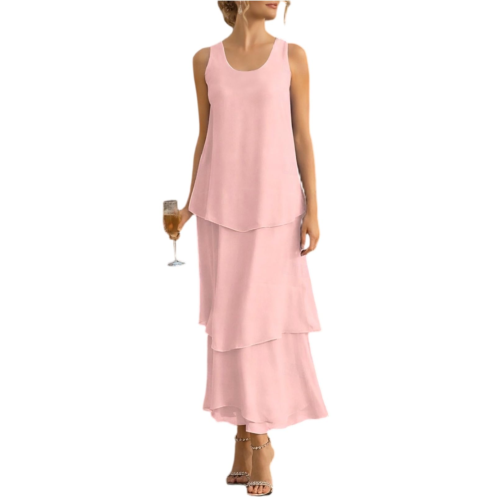 Kleid Hochzeitsgast Damen Lang Sommer Abendkleider Elegant Für Hochzeit Gast Festliche Kleider A Linie Sommerkleider Damen Leicht Und Luftig Maxi Maxikleid Frauen Ärmellos Stufenkleid