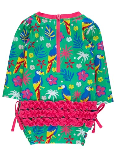 Image of RuffleButts Baby Girls UPF 50+ Sun Protection Floral Printed Long Sleeve One Piece Rash Guard Swimsuit with Zipper