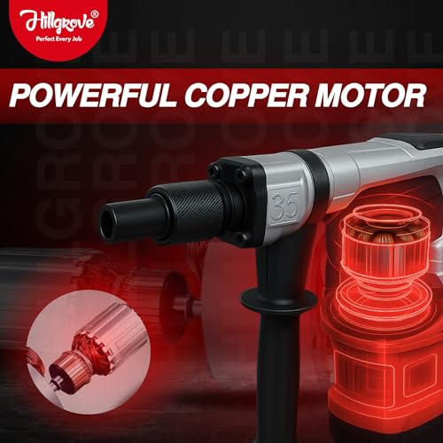 Image of Hillgrove HGCM1399M1 2000W 100% Copper Winding 7Kg Concrete Demolition Hammer Chipping Hammering Drilling Breaker Drill Machine 7Kg Kit Set