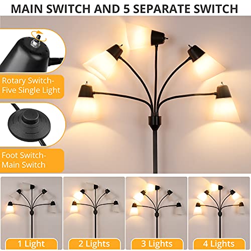 FOLKSMATE LED Floor Lamp, Medusa Multi Head Modern Tall, Rustic Adjustable Gooseneck Reading Standing Light for Living/Kids Room, Bedroom, Black - Image 6