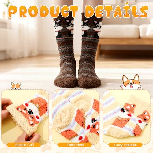 Image of Foaincore 5 Pairs Fuzzy Socks for Women Cozy Cute Winter Warm Fluffy Socks for Birthday Themed Party Gift
