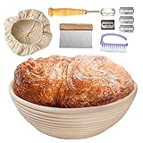 Sourdough Bread Proofing Basket Set, Banneton Proofing Basket for Bread Making Baking (with Metal Dough Scraper, Bread Lame, Scrub Brush) Brotform, Round Proofing Bowl Rattan Sourdough Banneton Basket