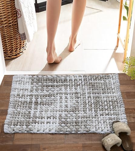Image of LAHOME Bathroom Mat Anti Slip Bathmat Water Soak Floor Rug Non Slip Cotton Bath Mat Large 50x70 Cm, Light Grey