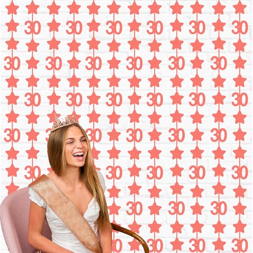 Image of Rose Gold 30th Birthday Decorations 2 Pack Glitter 3.3X6.6ft Star Photo Booth Backdrop Foil Fringe Curtains for Womens 30 and Fabulous Dirty Thirty Cheers to 30 Years Birthday Anniversary Party Decor