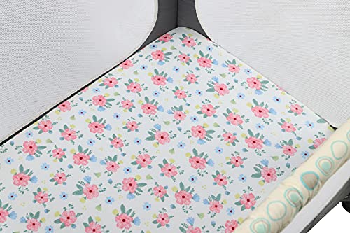 onacosht pack n play playard fitted sheets 2 pack set for baby girl soft stretchy jersey knit portable mini crib mattress cover pink floral
