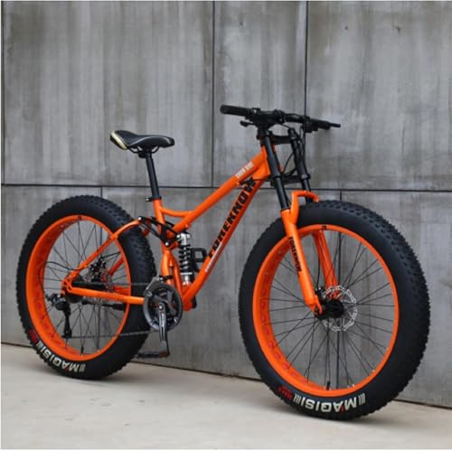 Dazzix24/26インチ7/21/24/27/30スピード大型タイヤマウンテンバイク子供用自転車MTBワイドタイヤスノーモービルファットバイク大人男女学生オフロード衝撃吸収超高炭素鋼フレーム 荒野越え 通勤 通学変速ロードレーサー (26インチ/21速